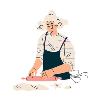 Senior Woman Character in Apron Cooking with Rolling Pin Illustration vector
