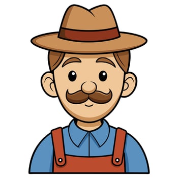 Cartoon farmer character illustration friendly man with mustache and hat vector