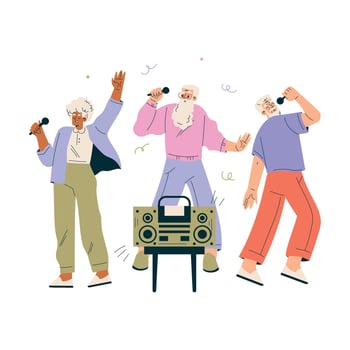 Nursing Home with Retired Man and Woman Character Sing with Microphone Illustration vector