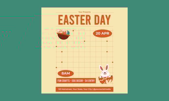 Easter Day Socials Media. Easter day design. Realistic blue gifts boxes. Open gift box full of decorative festive object. Holiday banner, web poster, flyer, stylish brochure, greeting card, cover. vector