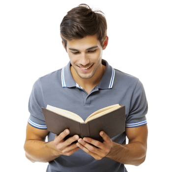 Young man reading a book transparent png