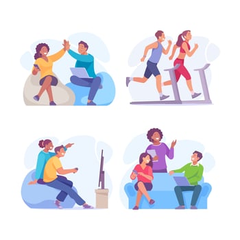 Good Company with Man and Woman Friend Together Illustration Set vector