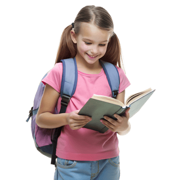 Student reading the book with backpack transparent background png