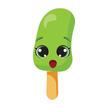 Worried green ice cream character with sad eyes Anxious frozen treat illustration Funny summer dessert graphic with concerned expression vector