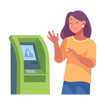 Woman Character at Bank Terminal Cash Withdrawing Illustration vector