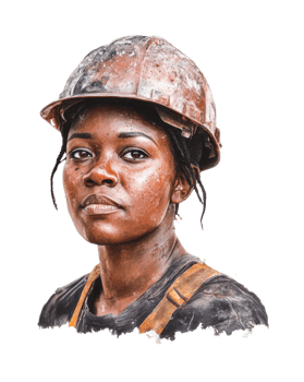African female young construction worker with protective hard hat png