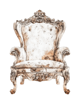 Ornate vintage armchair with intricate carvings and baroque style png