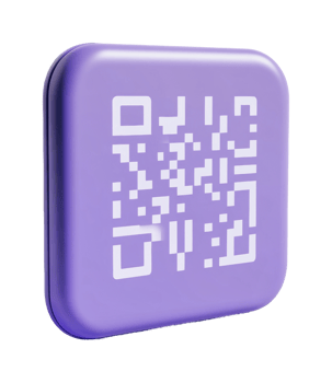 3d purple qr code on rounded square button icon png