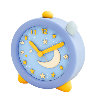 Cute blue alarm clock with stars and moon design for kids png