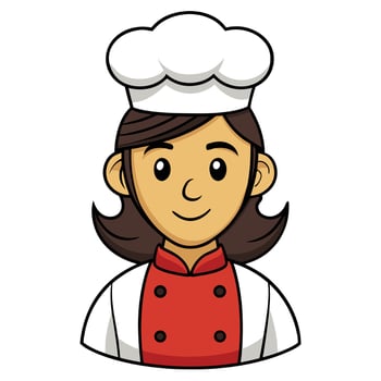 Cartoon style female chef with toque and red uniform illustration vector