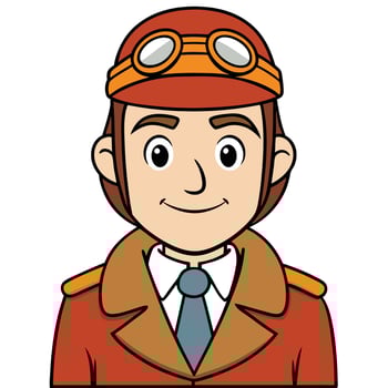 Cartoon pilot illustration smiling young aviator in flying cap and goggles vector