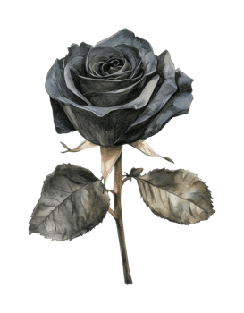Detailed close-up of a black rose with leaves png