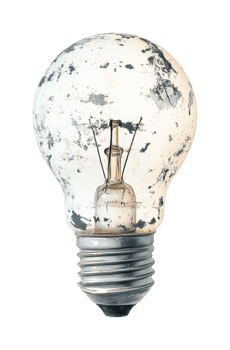 Vintage light bulb with weathered surface and filament detail png