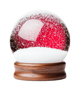 Classic snow globe with wooden base and snowflakes png