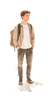 Young caucasian male teen standing with backpack in casual outfit png