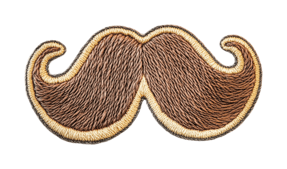 Embroidered moustache patch with brown and gold thread detailing png