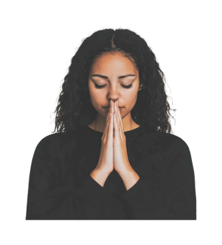 Hispanic female adult meditating with eyes closed and hands together png