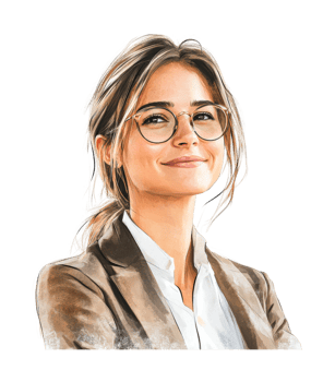 Smiling young caucasian female with glasses and ponytail in formal attire png