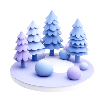 Pastel winter wonderland with stylized pine trees and snowy ground png