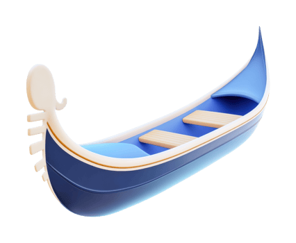 Elegant blue gondola with unique white ornamental design png
