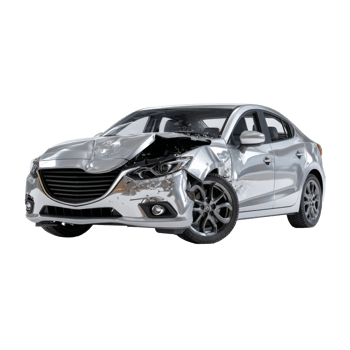Sedan with extensive damage, crushed hood, shattered windshield and broken headlights png