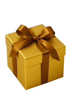 Golden gift box with bow isolated object on high resolution photorealistic design png