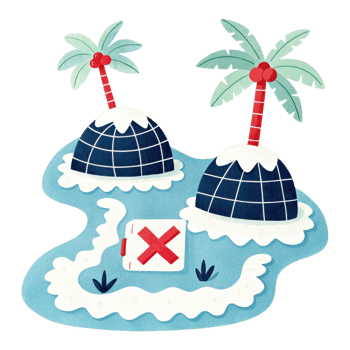 Stylized tropical island map featuring palm trees waves and a sun drenched landscape for a vacation or travel concept png