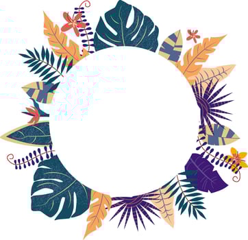 Trendy Round Frame with Tropical Leaves and Branch vector