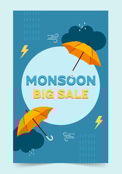 Monsoon Big Sale with Attractive Umbrella Decor and Discounts, illustration vector