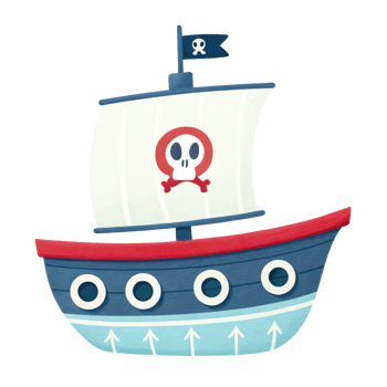 Cute pirate ship with a skull flag png
