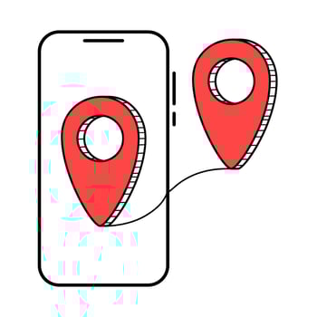 Smartphone map navigation and location markers illustrated vector