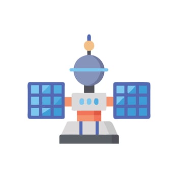 Cartoon Satellite with Solar Panels on Black Background vector