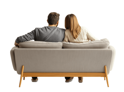 Couple relaxing together on a cozy sofa at home png