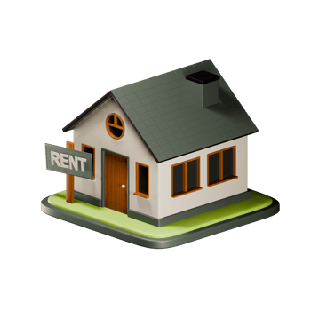 Real Estate. 3D illustration of a house for surrender. House with Rent banner. png