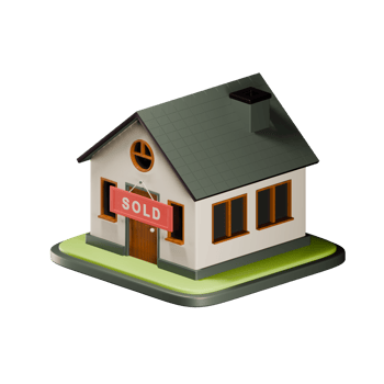 Real Estate. 3D illustration of house with red banner. A house with a banner Sold. png