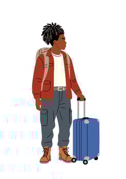 Stylish young traveler with suitcase and backpack vector