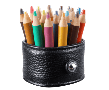 Collection of colored pencils in a black holder for artistic creation png