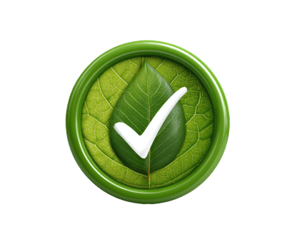 Green check in leafy circle for eco-friendly ideas png