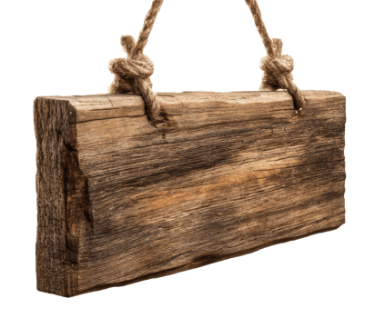 Rustic wooden sign with rope hanger for decorative use or branding png