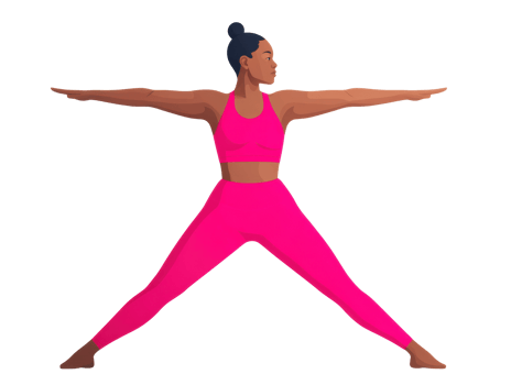 Strong woman practicing warrior pose during yoga session for wellness png