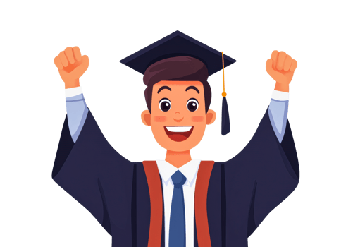 Graduation celebration of a joyful student in cap and gown png