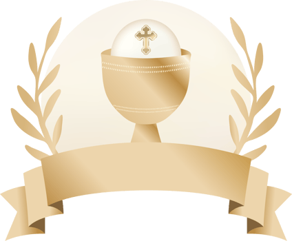 First Holy Communion Sacred Gold Chalice with Olive Leaves and Ribbon png