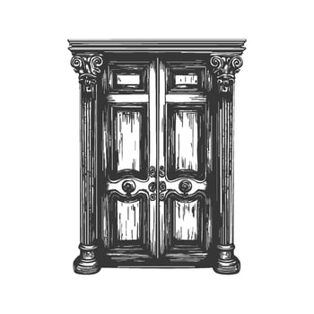 Ornate Double Door With Corinthian Columns Black And White Silhouette Illustration. Symbolizes Elegance And Classical Architecture. Isolated Illustration vector