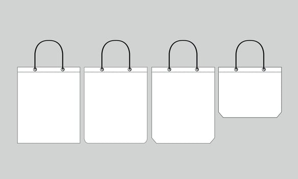 Four white shopping bags with handles on a gray background vector