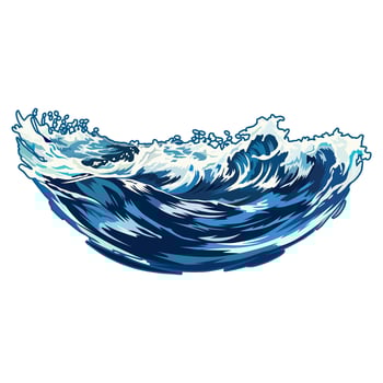 sea wave splash with flowing water motion fishing illustration vector