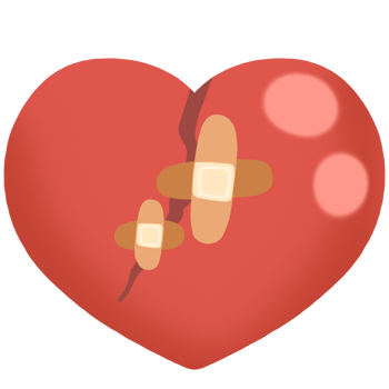 The red heart icon has a crack, but two bandages cover the wound. png