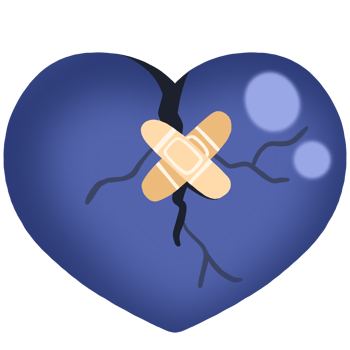 Broken purple heart with a bandage on it clip art png