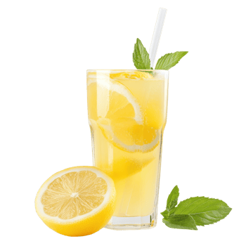 Refreshing lemonade served in a tall glass with mint leaves and lemon slices during a sunny day in summer png