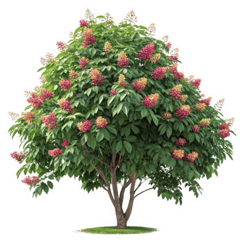 A tree with many flowers isolated on a transparent background png