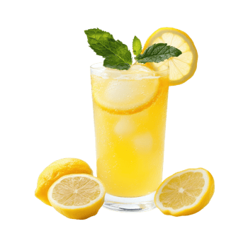 Refreshing lemonade with mint and lemon slices served in a tall glass on a bright summer day png